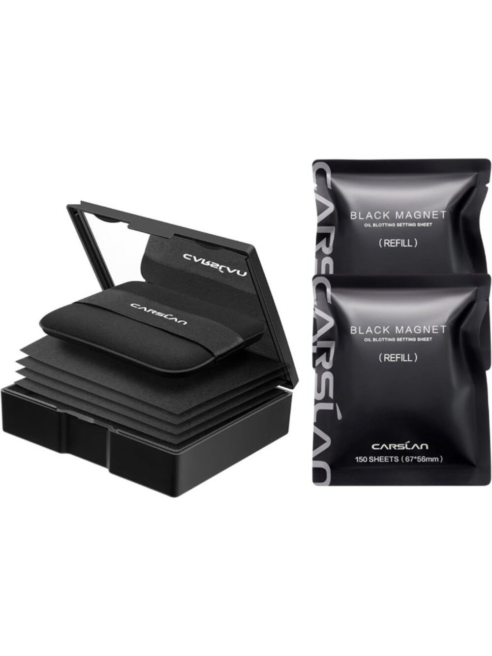 Oil Blotting Sheets & Setting Powder for Face, 450 Count with Puff - Shine
